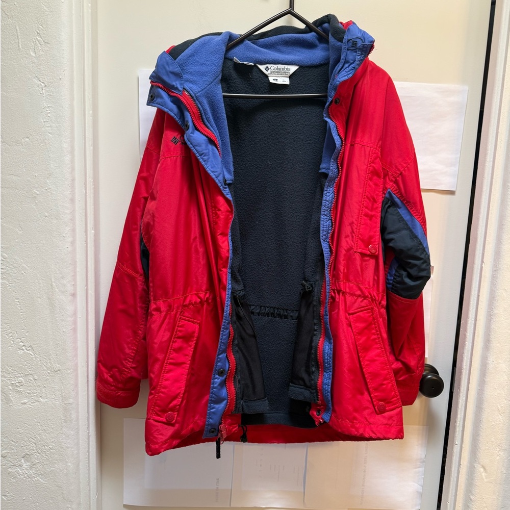 3 in 1 Columbia Woman’s Red Jacket with removable Purple Fleece under jacket